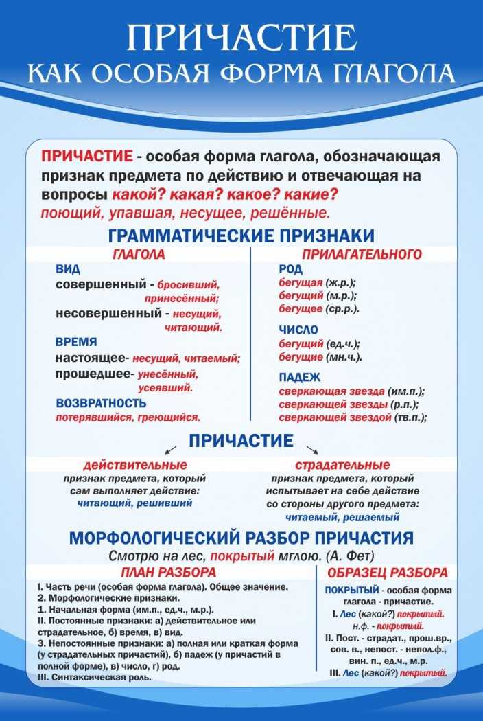 Особенности причастия как части речи в русском языке