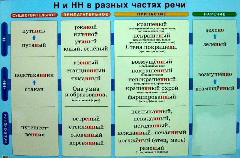 Правописание ⭐️ н и нн в разных частях речи: исключения в русском языке, таблица с примерами