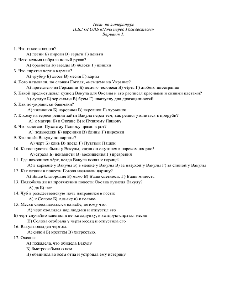 Характеристика героя чёрт, ночь перед рождеством, гоголь. краткая, подробная, в цитатах