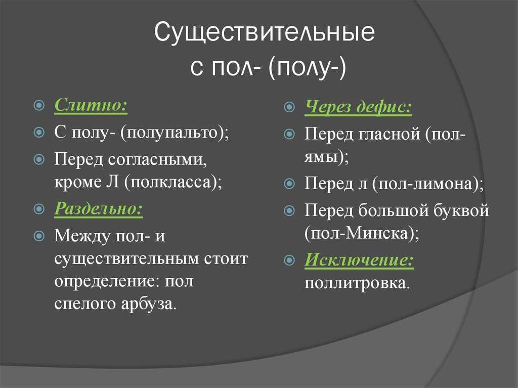 Правописание пол-, полу- со словами (правило, примеры)