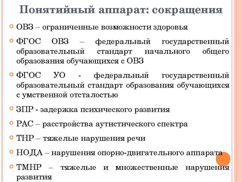 Классификация детей с овз по видам